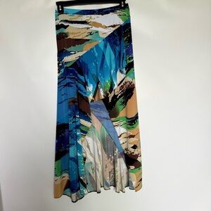 NWT Julian Chang Boho Bold Art Print Blue Water Color Statement Skirt size small